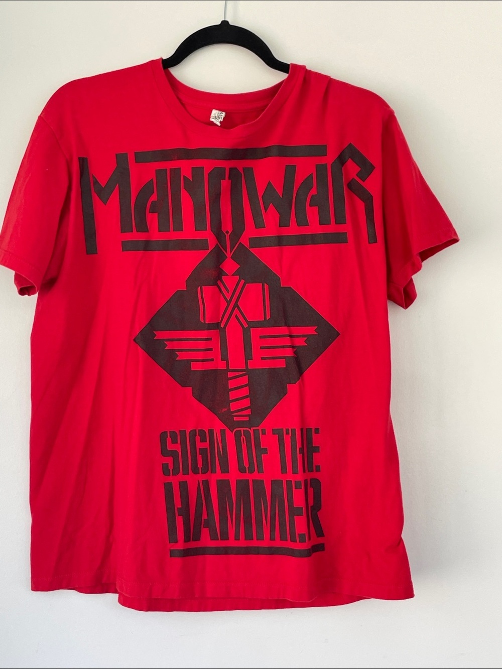 Alstyle ManOWar Concert Red Tee with Black 'Sign of the Hammer' Graphic L